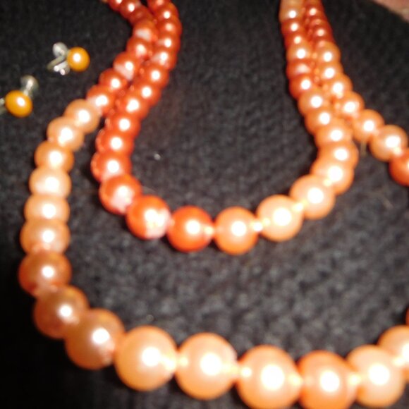 Vintage Pinkish Coral Necklace & Earring Set - Picture 1 of 8